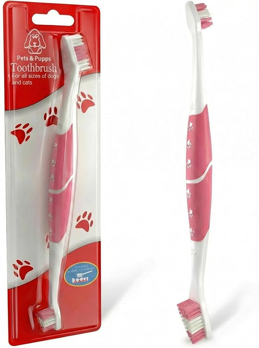 Pet Toothbrush for Dogs, Cats with Soft Bristles - Easy Teeth Cleaning & Dental Care, Non Slip Dual Head Dog Toothbrush for Medium & Large Pets, Toothpaste Not Included, Pack of 1 Pink