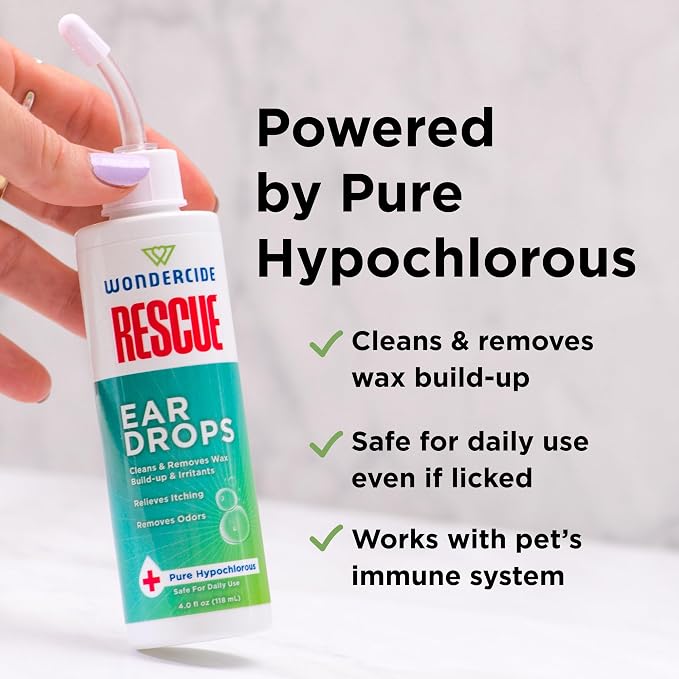 Wondercide Rescue - Ear Drops for Dogs and Cats - 4 oz | Cleans and Removes Wax Build-Up and Irritants for Pets - Relieves Itching and Redness with Pure Hypochlorous