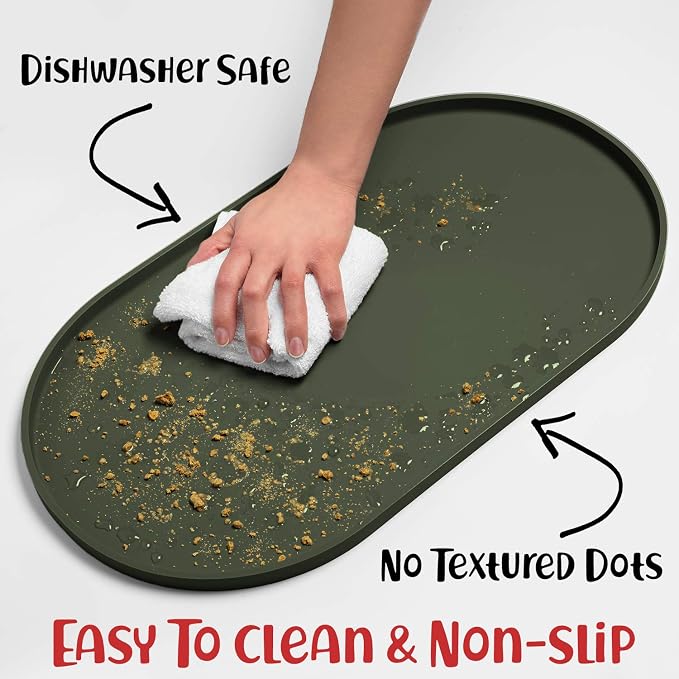 DogBuddy Dog Food Mat - Waterproof Dog Bowl Mat, Silicone Pet Mat for Food and Water Bowls, Nonslip Pet Feeding Mat with Edges, Dogs Food Mats for Floors, Puppy Supplies (Large, Khaki Green)