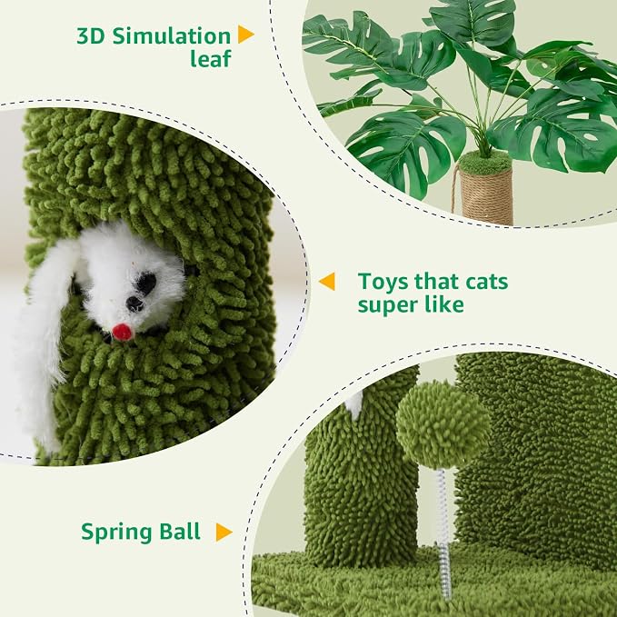 Woochpet 37" Small Cat Tree for Indoor Cats, Multi-Level Cat Tower with Sisal Scratching Post, Cozy Hammock, Cat Condo with Peek-a-Boo Mouse Hole, Interactive Toy Ball for Kittens and Small Cats