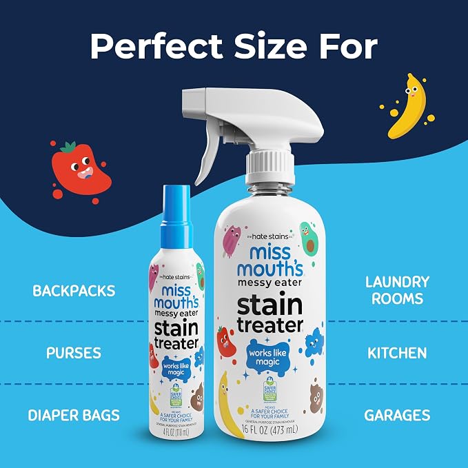 Miss Mouth's Messy Eater Stain Treater Spray, Laundry Stain Remover, 16 Oz | Newborn & Baby Essentials; Cleans Off Food, Grease, Coffee; Use on Laundry, Underwear, Fabric