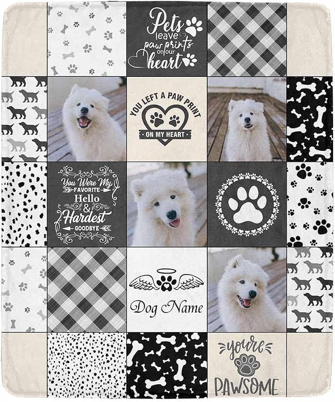 Artsadd Personalized Pet Memorial Gifts, Custom Memorial Blanket Gifts for Cats Pets Dogs Lovers - Customized Puppy Photo Collage Throw Blanket with Pictures Name, Loss of Pet Sympathy Gift 40"x50"