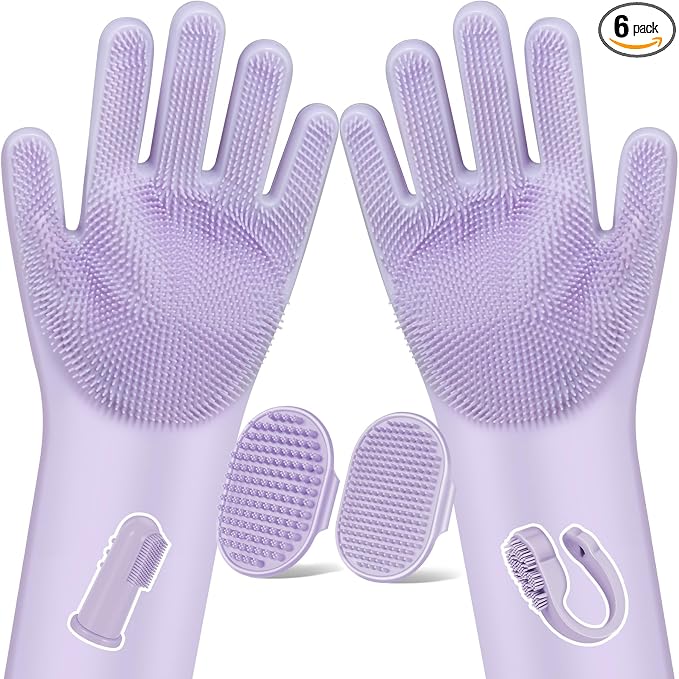 Augwind 6PCS Grooming & Bath Supplies for Dogs, Cats | Dog Washing Gloves | Dog Bath Brush | Dog Shower Brush | Pet Grooming Gloves | Dog Grooming kit | Pet Supplies for Showerhead & Sprayer (Purple)