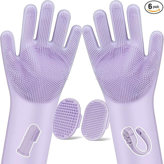 Augwind 6PCS Grooming & Bath Supplies for Dogs, Cats | Dog Washing Gloves | Dog Bath Brush | Dog Shower Brush | Pet Grooming Gloves | Dog Grooming kit | Pet Supplies for Showerhead & Sprayer (Purple)