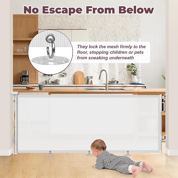 78" Retractable Extra Wide Baby Gates for Doorways, Long Mesh Dog Gate for Large Openings, Indoor Outdoor Pet Gate for Deck Porch Kitchens Hallways, 34" Height, White