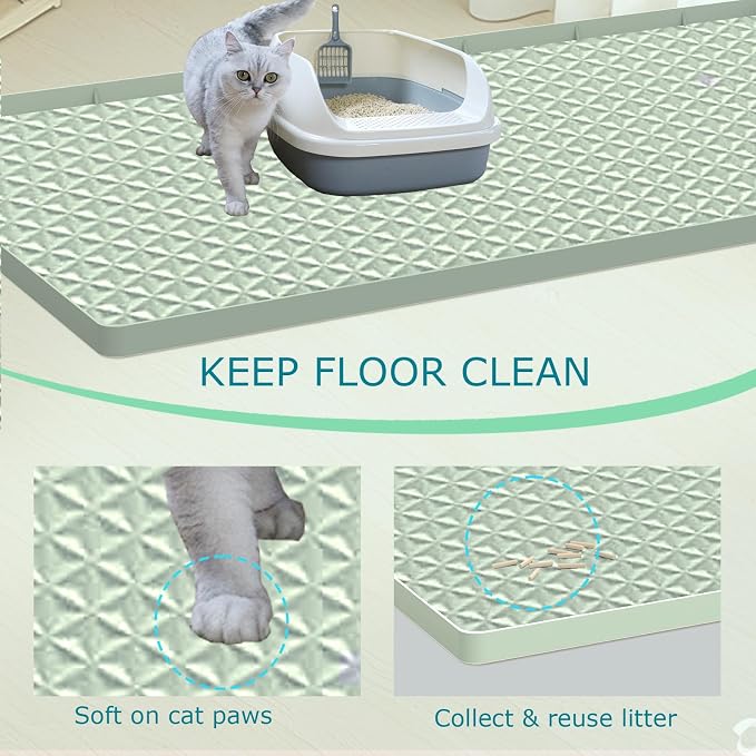 Cat Litter Mat for Litter Box, Silicone Large Cat Litter Trapping Mat - 51.2x25.6 in, Waterproof & Non-Slip, Durable & Easy Clean, Green