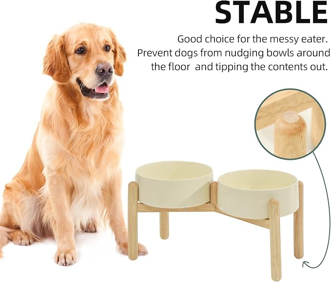 Havniva 8.3inch Ceramic Raised Dog Bowl with Stand, Double Dog Bowls Elevated for Large Breed Dog Food and Water Bowl Set Non-Slip Dog Dish Large Capacity Feeding Pet Water Bowl