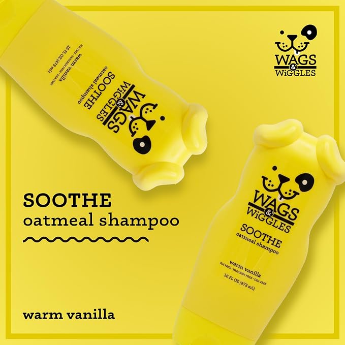 Wags & Wiggles Soothe Oatmeal Dog Shampoo, Warm Vanilla, 16 Oz | pH-balanced colloidal oatmeal formula, for dry, itchy, or sensitive skin, SLS and paraben free daily