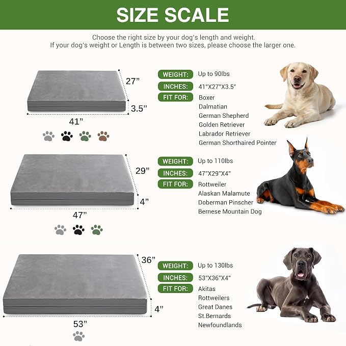 Waterproof XXL Dog Beds Large Sized Dog, Outdoor Washable Crate Pad 48 inch, Jumbo XXLarge Orthopedic Foam Pet Bed with Removable Cover Reversible, Durable Anti-Slip Kennel Pad, 47"x29", Gray