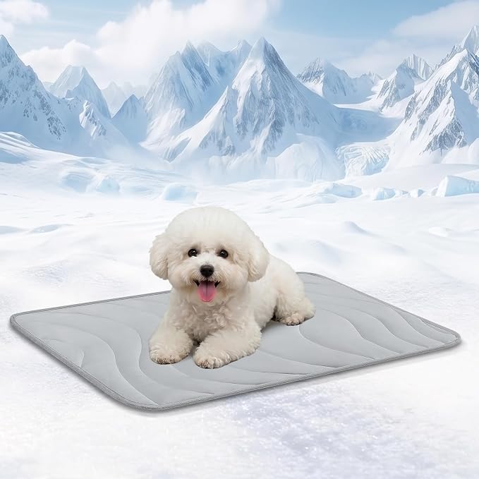 Cozyide Dog Cooling Mat, Q-Max>0.45 Thin Breathable Cooling Mat for Small Dogs, Washable Reversible Dog Pad for Four Seasons, 28" L x 22" W, Light Grey