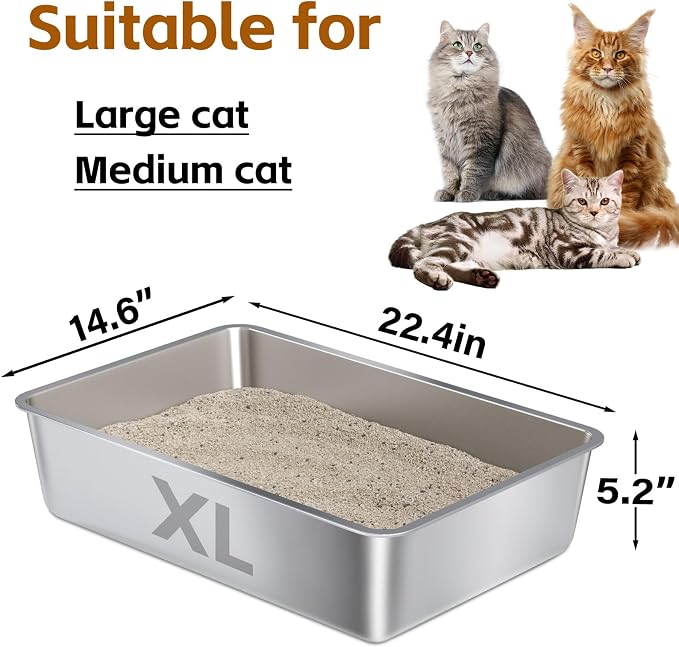 XL Stainless Steel Cat Litterbox,Stainless Steel Litter Box, Easy Clean Non Stick No Smell