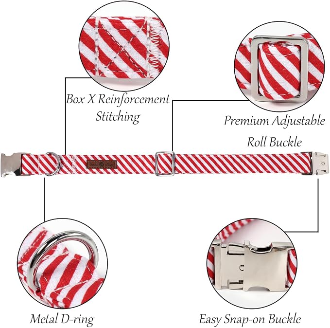 Lionet Paws Christmas Dog Collar with Bowtie Durable Adjustable Handmade Comfortable Bow Tie Dog Collar Cat Collar with Metal Buckle for XS Dogs Cats,Party,Festival,Holiday Style,Neck 8-12in