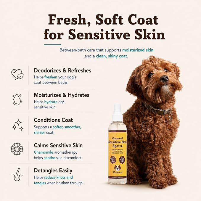 Natural Dog Company Sensitive Skin Dog Deodorizing Spray: Ideal with Sensitive Skin Dog Shampoo, Long Lasting Dog Perfume, Dog Spray Deodorizer, Neutral Scented Dog Spray with hints of Lavender, 8 oz