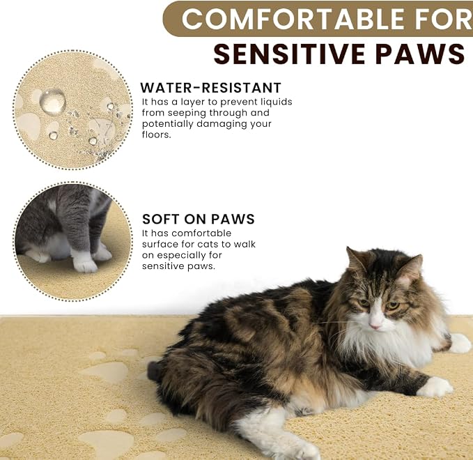Andalus Small Cat Litter Mat, Pack of 2 - Waterproof, Non-Slip & Easy to Clean Cat Litter Box Mat for Extra Efficient Pet Litter-Trapping, Beige (15.75” X 11.75”)