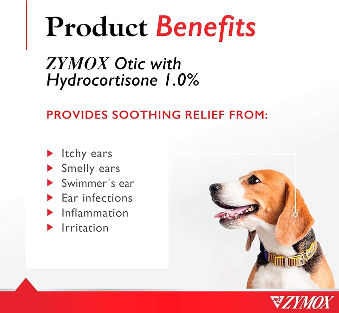 Zymox Otic Enzymatic Solution for Dogs and Cats to Soothe Ear Infections with 1% Hydrocortisone for Itch Relief, 1.25oz | with 1% Hydrocortisone for Itch Relief, 1.25oz