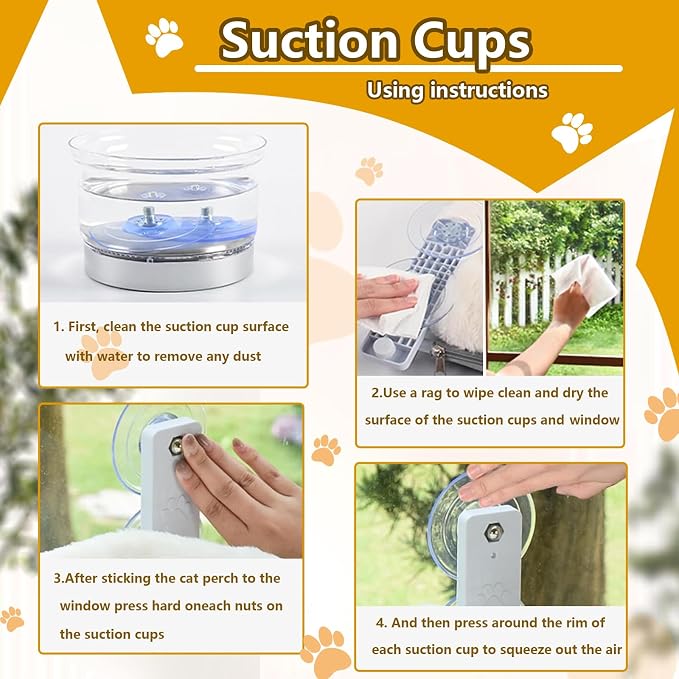 Cat Window Perch Seat Hammock, Foldable Hammock with 4 Strong Suction Cups, Easy to Assemble and Cat Wand,Cream