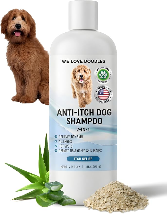 Anti Itch Dog Shampoo & Conditioner for Sensitive & Itchy Skin, Made in USA | Relieves Itchy & Dry Skin, For Irritated Skin & Hot Spots, Hypoallergenic, Tearless & Natural For Puppies, Pets & Cats, USA