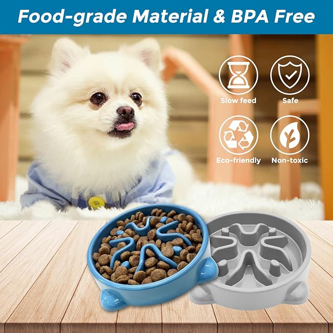 VANNON Slow Feeder Dog Bowls Non Slip Puppy Bowl Durable Dog Puzzle Feeder Bloat Stop Food Bowls for Puppy and Small Dogs, BPA Free, 1 Cup, Blue