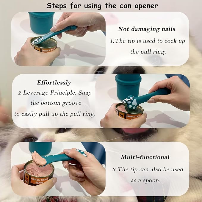 Original Canned Dog Food Storage Container & One Can Spoon | Silicone Can Cover Pet Food Sealer & Cute Paw Shape Opener Spatula | BPA Free, Airtight, Dishwasher & Freezer Safe (Dark Blue+Blue)