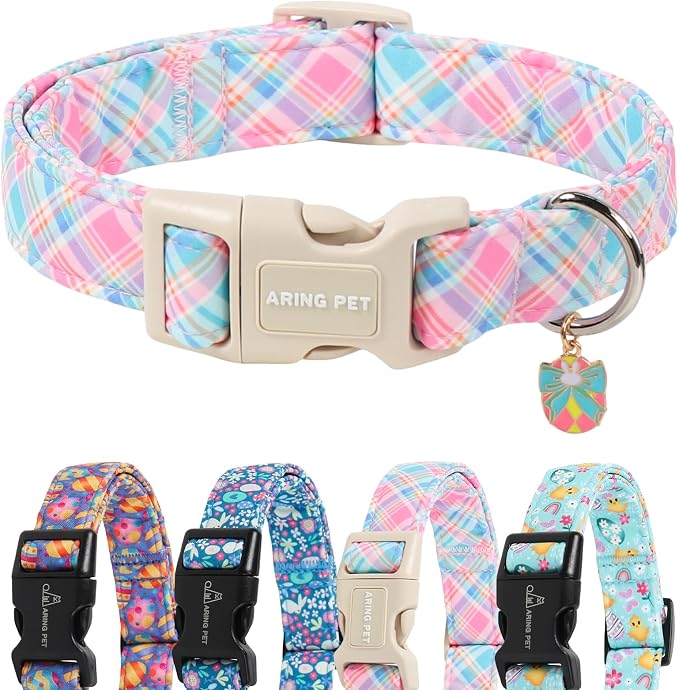 ARING PET Easter Dog Collar, Cute Colorful Plaid Stripe Girl Doggy Collars with Quick Release Buckle for Puppy Small Medium Large Dogs-S