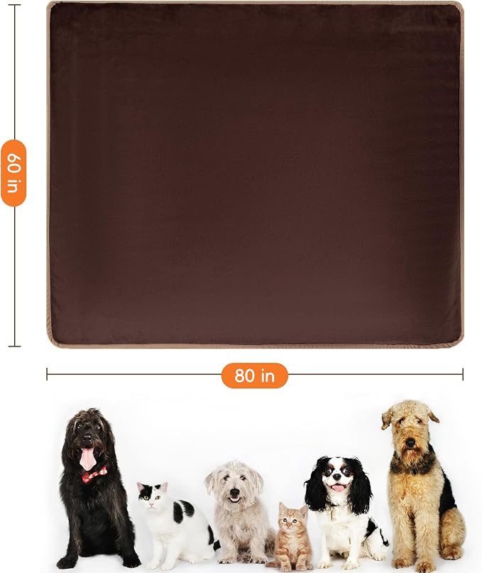 Waterproof Blanket for Bed 60"x80" | Brown Throw Blanket for Large Dogs Reversible Soft Flannel Leakproof Spill-Proof Dog Blanket for Couch Camping Travel