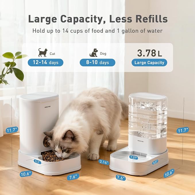 PAWGETHER® 2 Pack Gravity Cat Feeder and Water Dispenser No-Electricity 1 Gallon/3.5L Automatic Cat Feeder and Waterer Dog Water Bowl Dispenser Pet Food Dispenser Puppy Kitten Rabbits