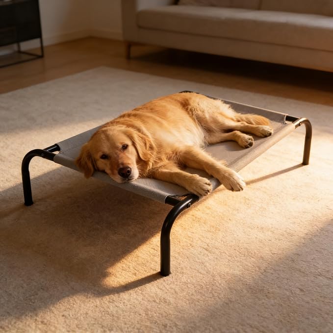 OUTSIDER Elevated Dog Bed with Breathable Mesh Fabric, Large Raised Pet Cot with Airflow and Support, Durable and Easy to Clean (Grey, Large)