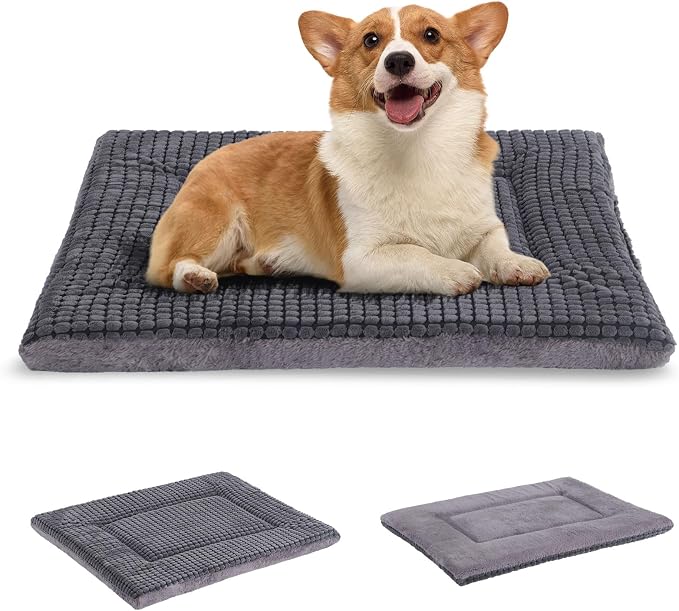 BVAGSS Reversible Dog Crate Pad, Memory Foam Pet Bed Mat, Soft Warm Machine Washable Sleeping Kennel Mattress for Small Medium Dogs XH079 (30''x20''x1.6'',Light Grey)