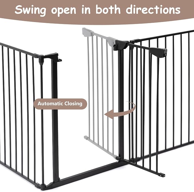 196" Extra Wide Baby Gate Metal Safety Playpen - Fireplace Fence for Toddler/Pet/Dog, Max Length 196", 8-Panel (30" H, Black)