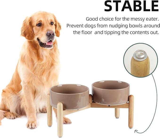 Havniva 7.3inch Ceramic Raised Dog Bowl with Stand, Double Dog Bowls Elevated for Medium Breed Dog Food and Water Bowl Set Non-Slip Dog Dish Large Capacity Feeding Pet Water Bowl