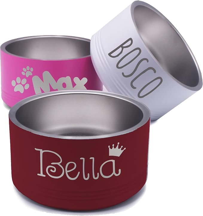 My Personal Memories Custom Personalized Stainless Steel Dog or Cat Bowl for Water and Food - Engraved Pet Bowl with Non Slip Bottom (Small - 18 Ounces, Red)