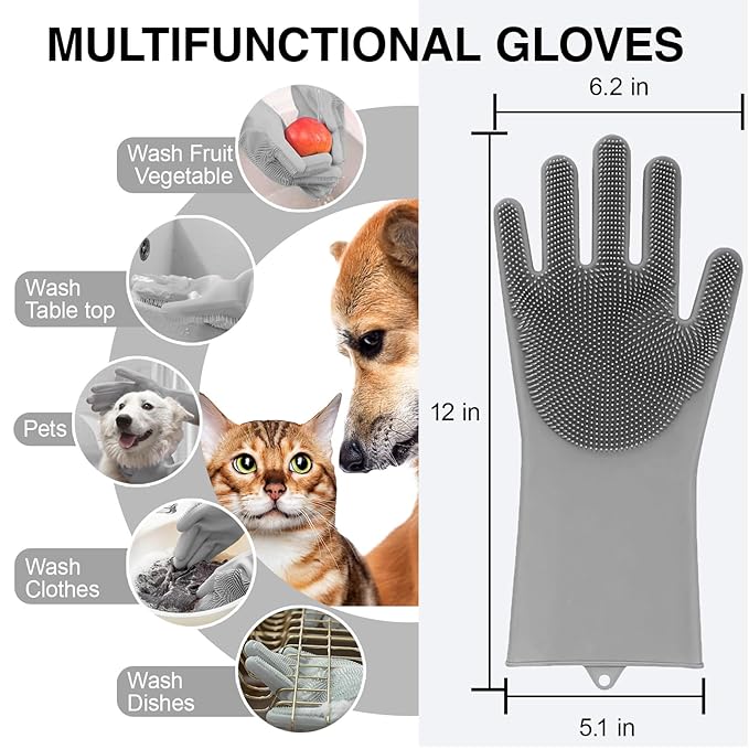 Pet Grooming Gloves, 5-Finger Silicone Dog Bath Scrubber with High-Density Teeth, Reusable Washing Massage Gloves for Dogs & Cats（Blue）