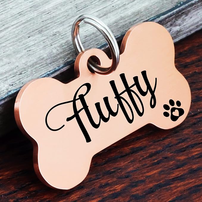 Ultra Joys Personalized Dog Tags for Pets - Durable Stainless Steel Customizable Dog Cat ID Tags - Dog Tags for Safety Optional Engraved on Both Sides -Bone Shape Dog Tag Small Size, Rose Gold