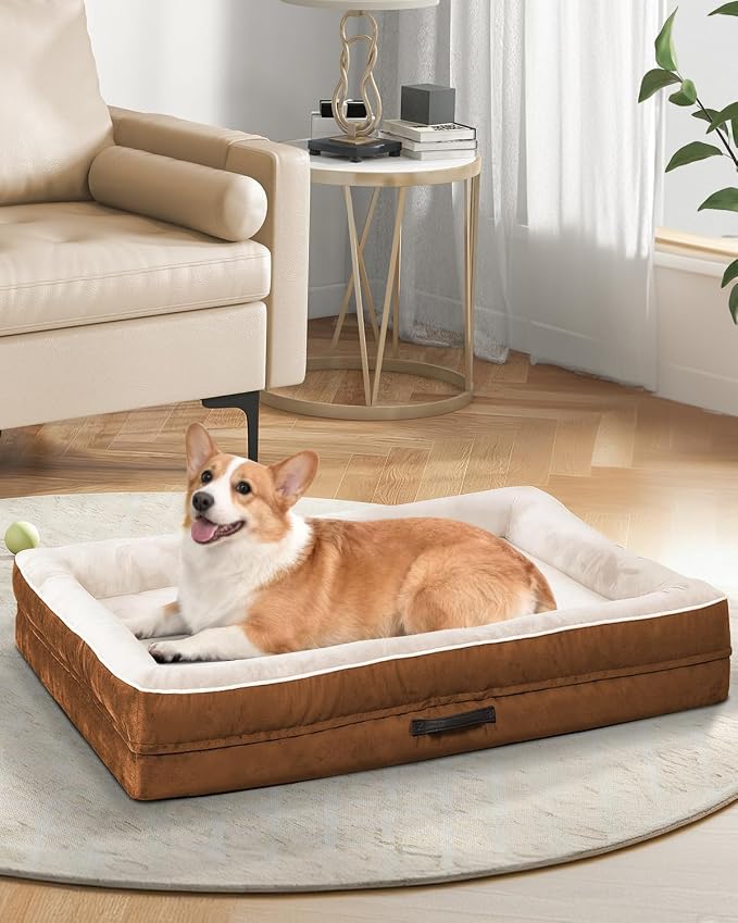 Upvilla Large Orthopedic Dog Bed, Four-Sided Cushioned Egg-Shaped Foam Dog Sofa, Waterproof Removable Cover, Pet Sofa Bed with Non-Slip Base, Large Pet Bed,Brown