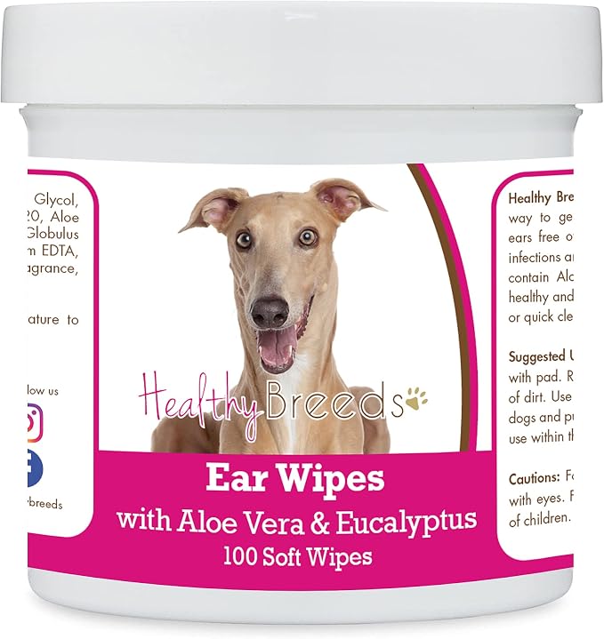 Healthy Breeds Italian Greyhound Ear Cleaning Wipes with Aloe & Eucalyptus for Dogs 100 Count