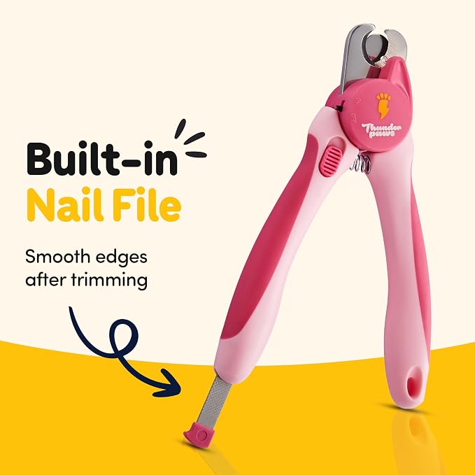 LED Dog Nail Clippers with Light Illumination, Trimmers with Protective Guard, Safety Lock and Nail File - Suitable for Large and Small Dogs & Cats (Pink)