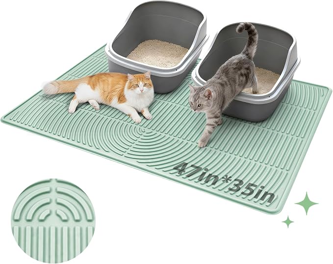 Pawtasy Cat Litter Mat,47" x 35" Extra Large Silicone Waterproof Litter Trapping Mat for Scatter Control Soft on Kitty Paws Non-Slip Easy to Clean