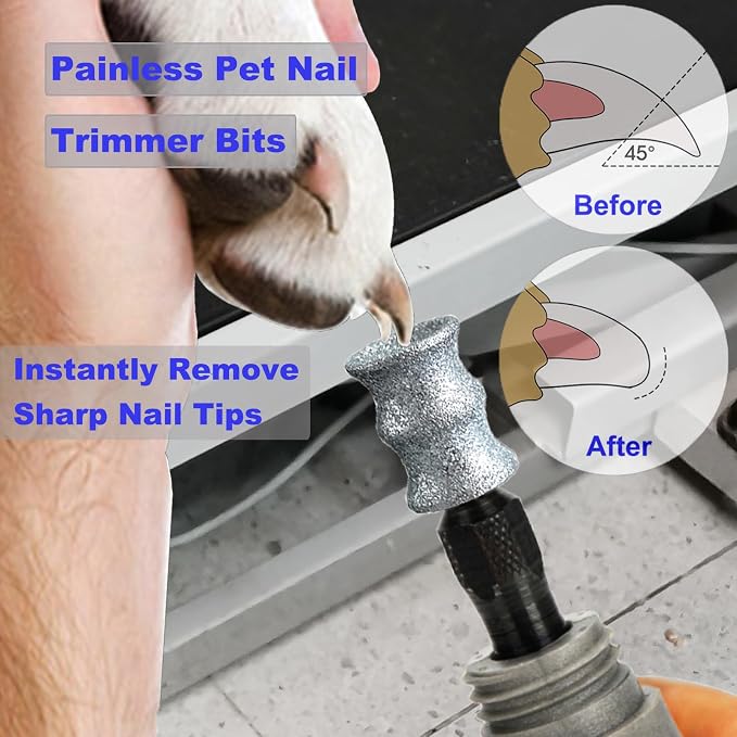 Nail Diamond Bits for Dog Dremel - Painless Pet Nail Trimmer Bits - Dog Nail Clipper & File for Large Medium Small Dogs Cats and Animals