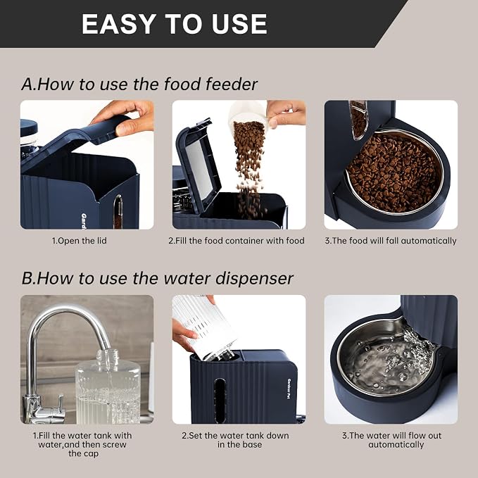 Gardner Pet Gravity Cat Food Feeder and Water Dispenser Stainless Steel Bowls Two-in-One Set Large Capacity Automatic Feeder for Pets Dogs, Puppies, Kittens-(0.8 Gallons x 2)