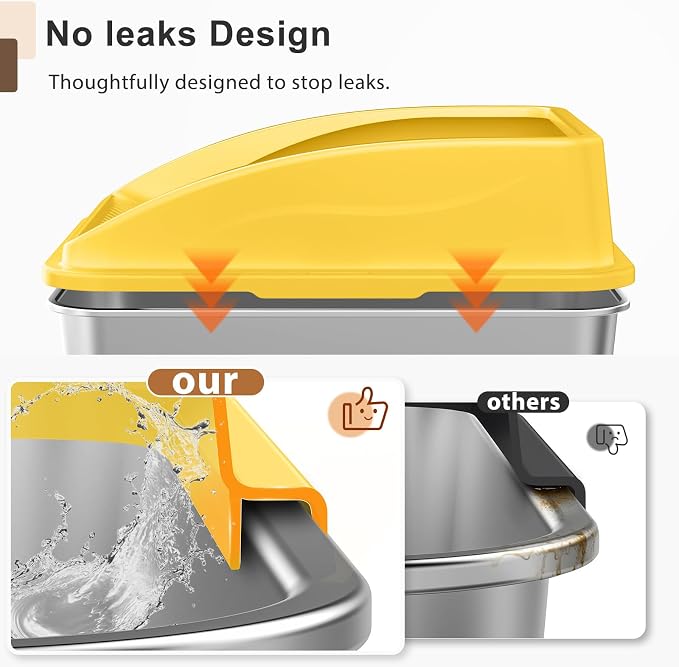 AIPERRO Stainless Steel Litter Box | XL Metal Cat Litter Boxes with Lid | Enclosed High Sided for Big Cats | Anti-Urine Leakage | Non-Stick & Easy to Clean with Litter Mat & Metal Scoop (Yellow)