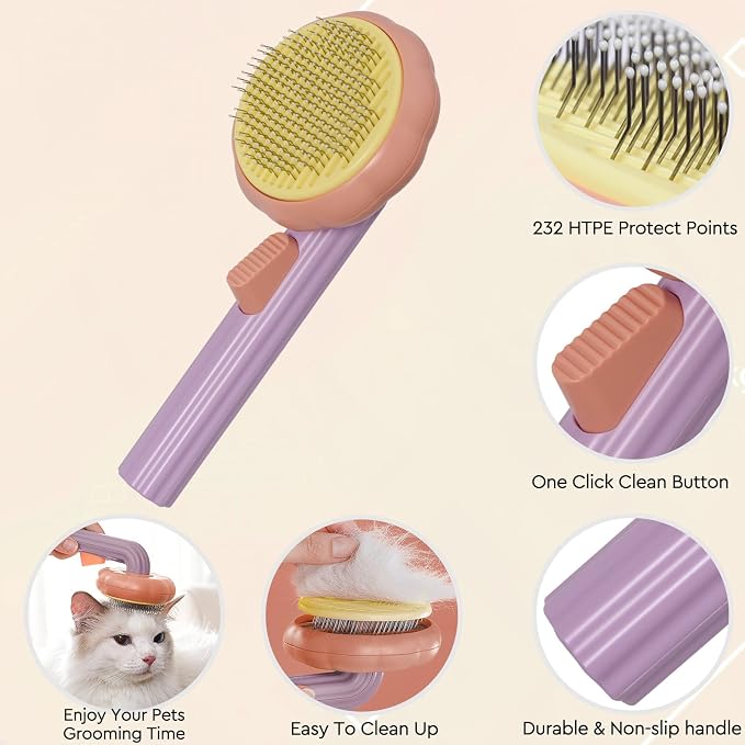 Cat Grooming Glove Brush, Pet Brush for Short and Long Haired Pets | Self-Cleaning Slicker Dog Bath Brush for Shedding and Grooming,Removes Loose Hair and Tangles,Promote Circulation