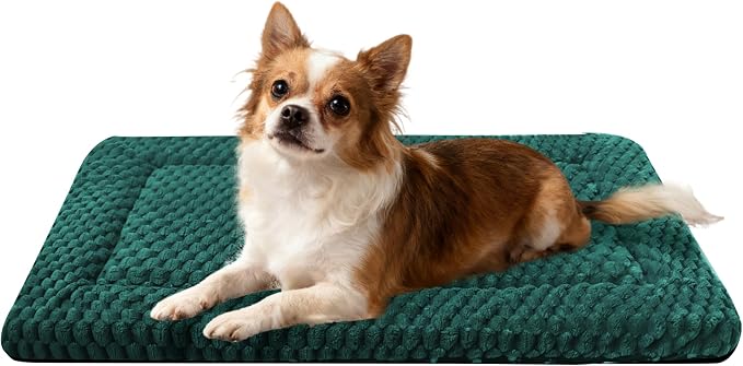 Dog Bed Crate Mat, Soft Durable Washable Anti-Slip Kennel Pad for Dogs & Cats, Reversible (Dark Green, M(30"*20"*1.5"))