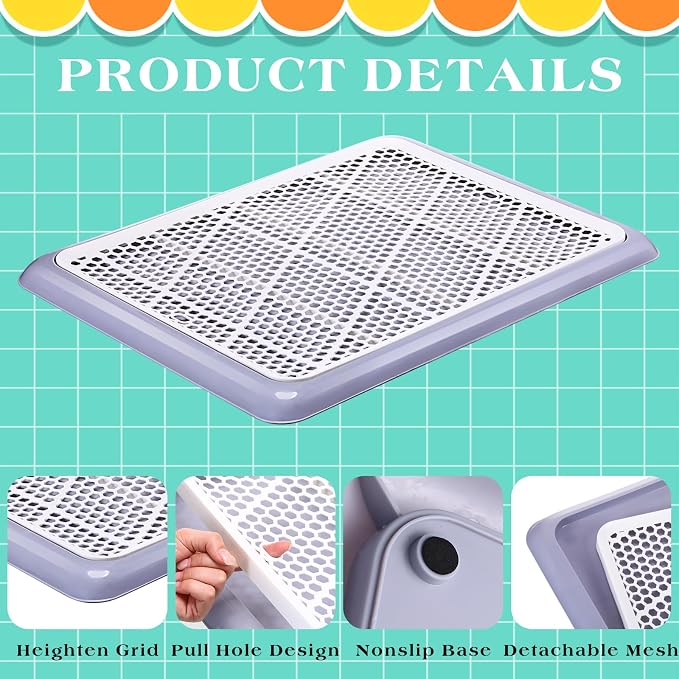 Mifoci 1 Pcs Dog Potty Tray Mesh Puppy Training Pad Holder Floor Protection Portable Pee Pad Pet Toilet Training Tray Litter Box Corner for Medium and Large Dogs (25.6 x 18.9 Inch,Gray)