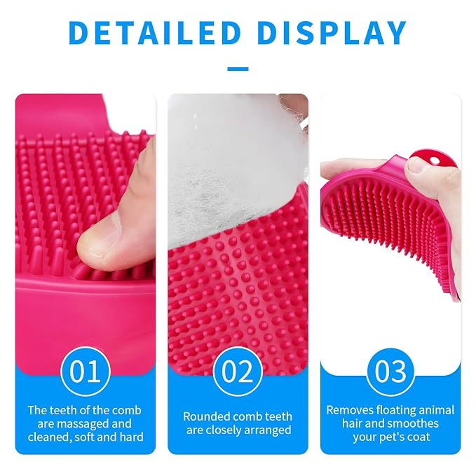 Dog Grooming Brush，Pet Shampoo Massage Bath Brush Comb with Adjustable Loop Handle for Grooming Short and Long Hair Cats and Dogs, 2pcs(Tapered brush head, Blue+Red)