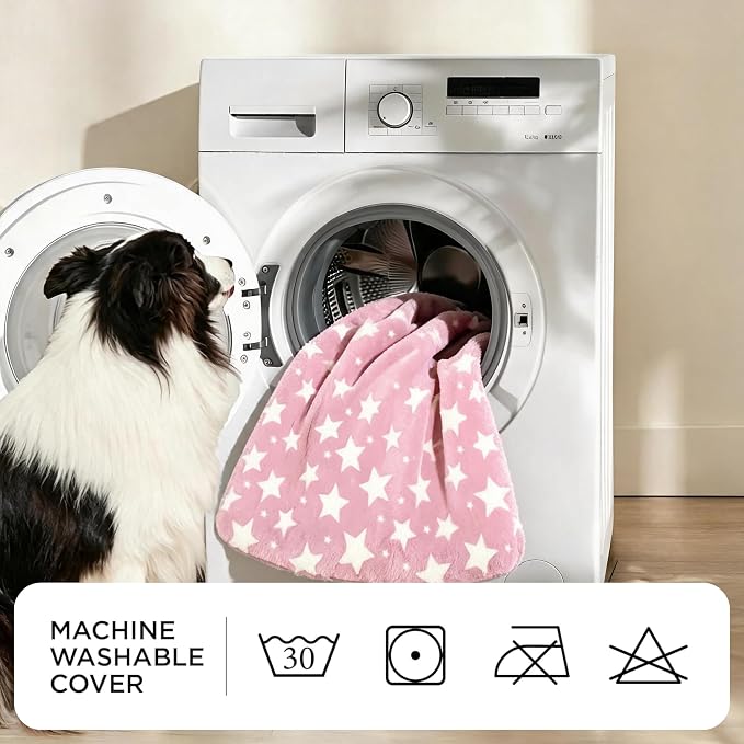 Orthopedic Dog Bed for Large Dogs, Washable Dog Mat with Removable Zippered Cover, Non-Slip Bottom, Comfort Crate Bed (Big&Little Stars Pink, M(30"*20"*3.1"))