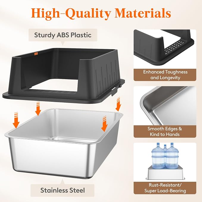 Lifewit Stainless Steel Litter Box for Kitty, Large Metal Cat Litter Tray with Non-Slip Pads, Anti-Leakage Top Entry and High Sided, Easy to Clean, 23.8" L×16" W×6.9" H, Black