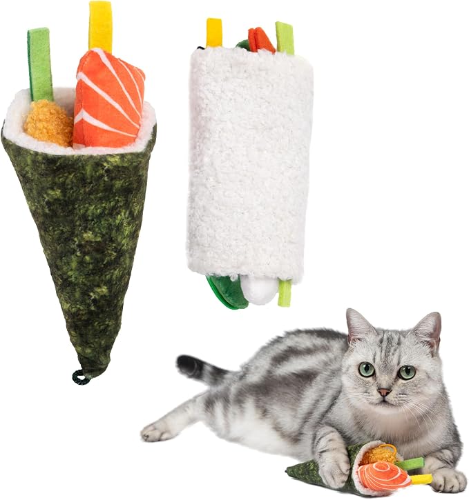 Catify by Best Pet Supplies Interactive Sushi Set Catnip Cat Toy for Indoor Cats & Kittens, Plush Pull-Out Toppings Chew Toys, Durable, Soft, Enrichment Play
