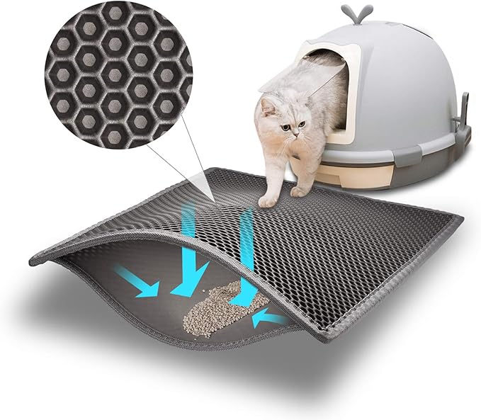 Pieviev Cat Litter Mat, Double-Layer Waterproof Litter Trap, 24" x 15" Gray | Honeycomb Design Catches Scattered Particles to Stop Tracking, Urineproof Base Protects Floors, Easy to Clean