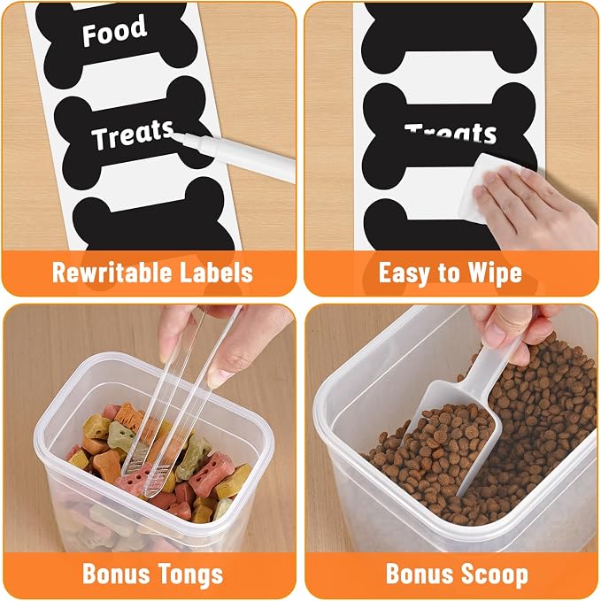 ZooZoo Dog Treat Container, Airtight Pet Food Storage, BPA-Free, 3 Pack | Stackable Transparent Jars In 3 Sizes Keep Snacks Fresh, Wide Mouth Scooping, Labels, Tongs, Marker, Puppy, Cat Supplies