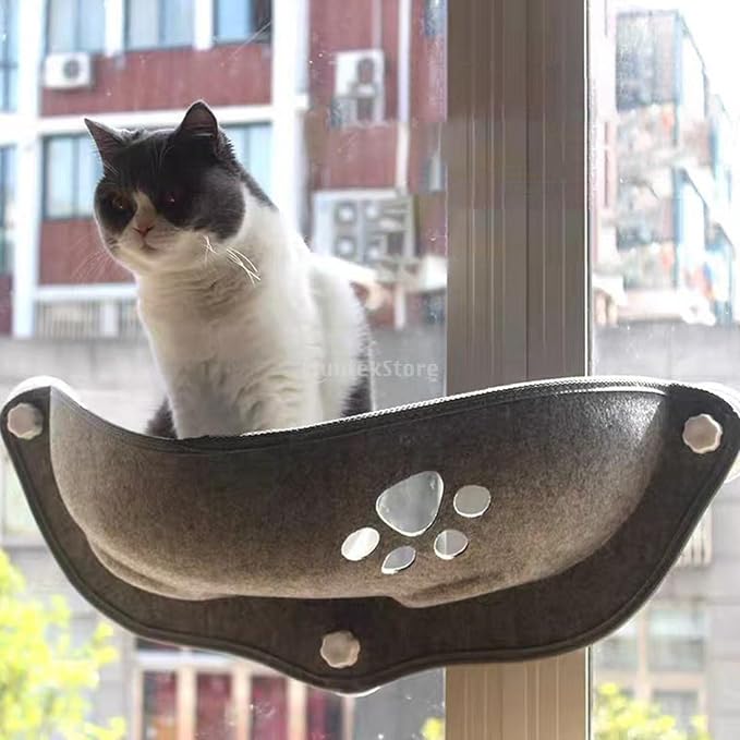 Cat for Window Cars, Sill with Washable Cushion Pad, Suction Cups Space Saving, Pet Resting Seat Window Perch, Grey